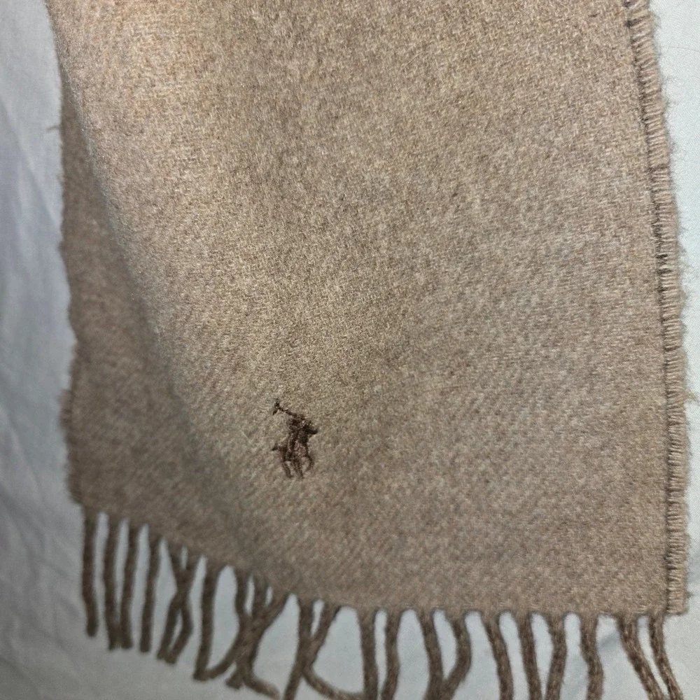 Polo Ralph Lauren Scarf OS Mens Brown Reversible Wool Blend Pony Logo PC0455